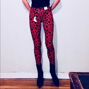 Topshop New Red Leopard Print Jamie Jeans
